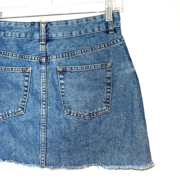 ASOS Denim Micro Mini Skirt Dark Wash Mid-rise Frayed Hem - Image 6
