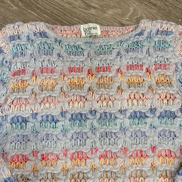VTG 80s Bonnie and Bill Pastel Rainbow Textured‎ Open Knit Sweater Granny Small - Image 5