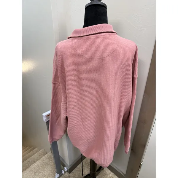 Aerie Ribbed Pink Sweatshirt Relaxed Oversized Fit 1/4 Zip Lounge NEW W Tags S - Image 5