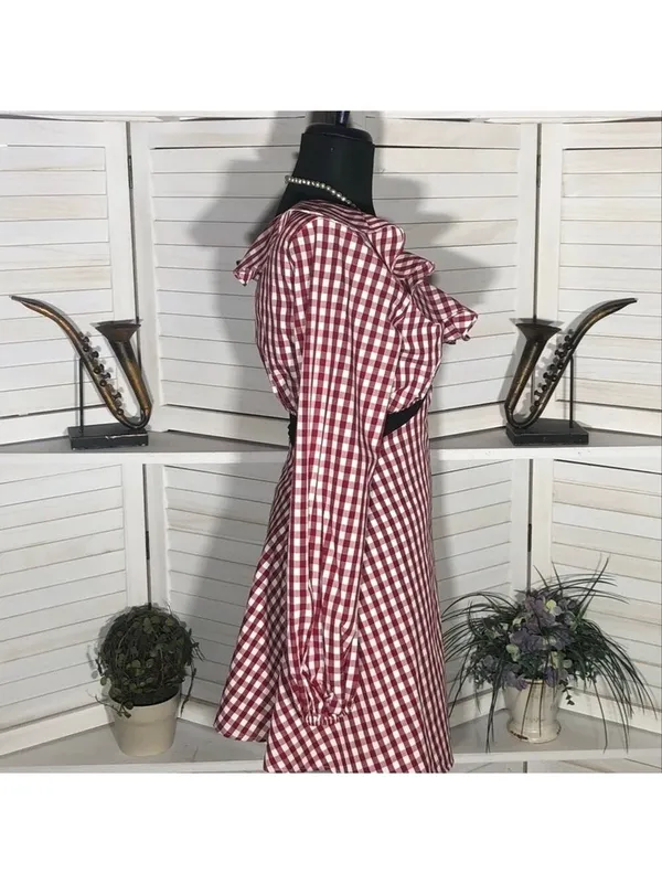 Lovers and Friends Gingham Red One Shoulder Mini Dress M - Image 6