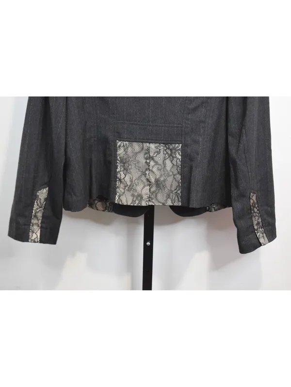 Bisou Bisou Pinstripe Blazer with Lace Panel Trim Gray Size XL Y2K Business - Image 5