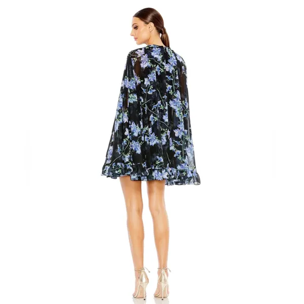 IEENA for MAC DUGGAL Floral Cape Mini Shift Dress 2 - Image 2