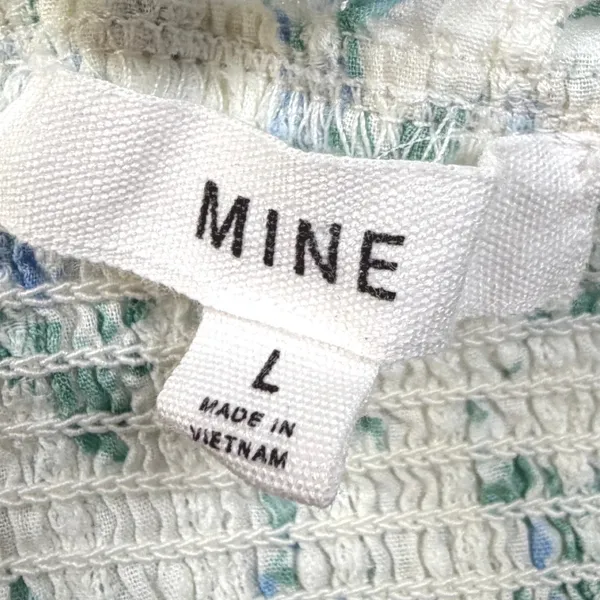 Mine Floral Swiss Dot Crop Top Lace Ribbon Puff Sleeve White Blue Women's‎ L - Image 3
