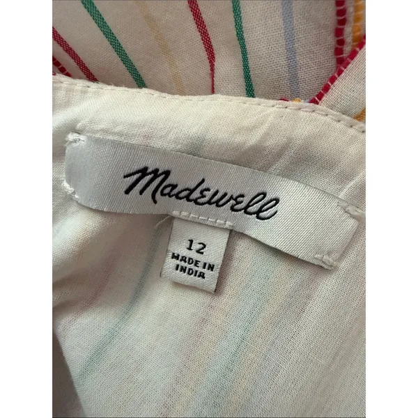 Madewell Button Back Rainbow Stripe Tiered Preppy Boho Montauk Midi Dress - Image 4