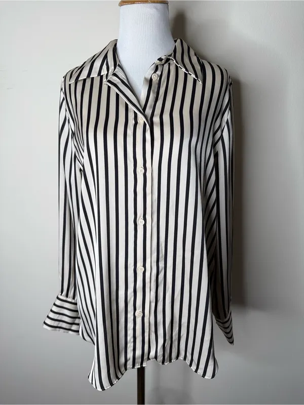 H&M Black and White Striped Satin Blouse - Image 2