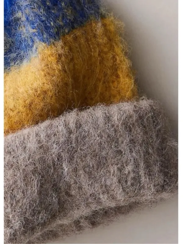 Free People Icing Beanie in Blue Gold NWT Stripes Wool Fall Winter Bohemian - Image 3