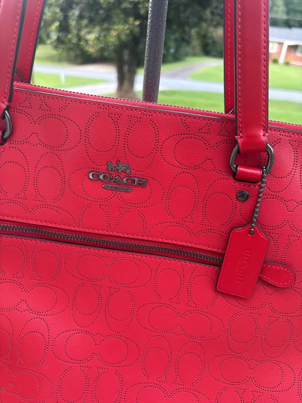 Coach Perforated Signature Leather Gallery Tote color Miami Red - Image 2