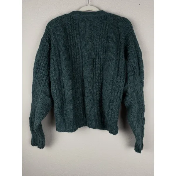 Vtg Forenza Mohair Wool Women's‎ M Teal Button Up Cable Knit Sweater Preppy 80's - Image 2