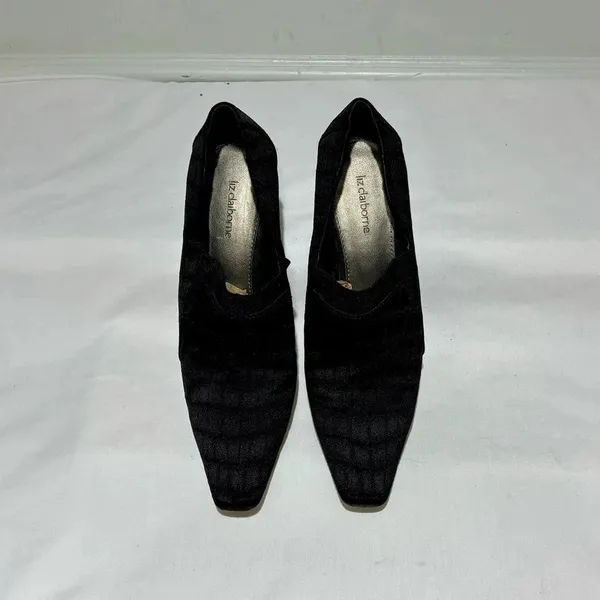 Like NEW Liz Claiborne black textured pointed-toe heels Size 9 - Image 2