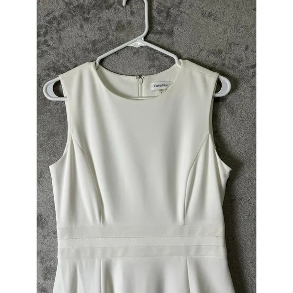 Calvin‎ Klein White Fit & Flare Dress Sleeveless Bridal Shower Cocktail 8 New - Image 2