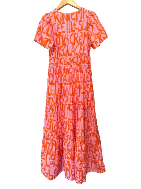 Anthropologie The Somerset French Writing Maxi Dress Pink Orange Size Medium - Image 2