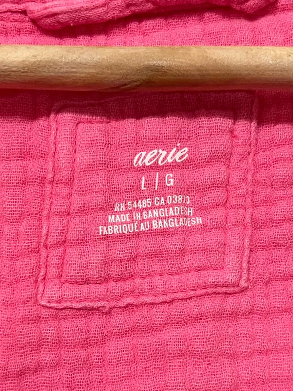 Aerie Pink Pool To Party Button Up Shirt Size Large Cotton Beach Summer Pool - Image 3
