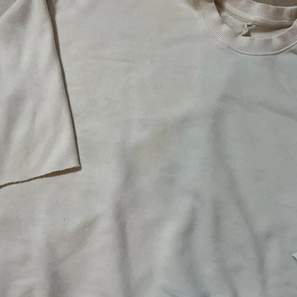 Vuori RAW HEM Oversized Sweatshirt Pullover Crew Neck 3/4 Sleeve‎ Beige XS FLAW - Image 3
