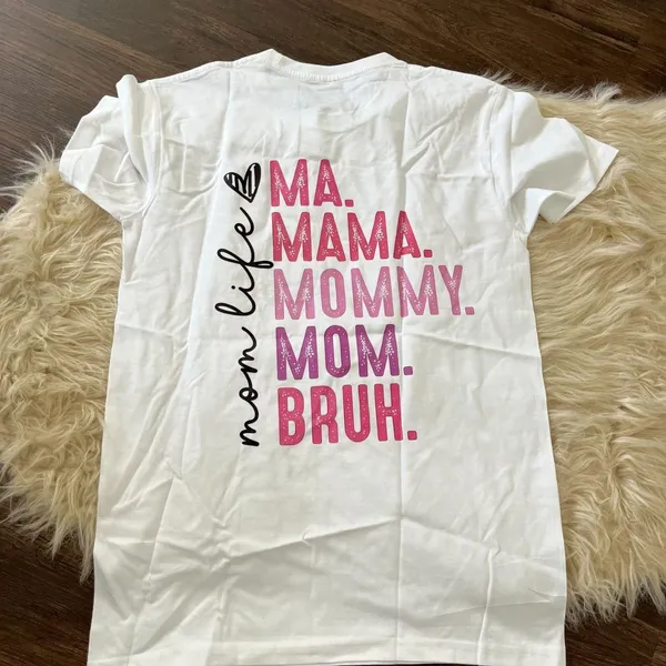 Source Unknown NWOT White Pink "Bruh - formerly known as Mum" Funny Boy Mum Graphic Tee T-shirt - Image 2