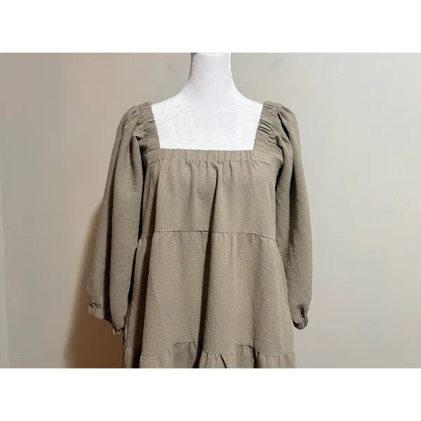 Grade & Gather Tiered Midi Dress Size‎ S Taupe Excellent Puff Sleeve - Image 6