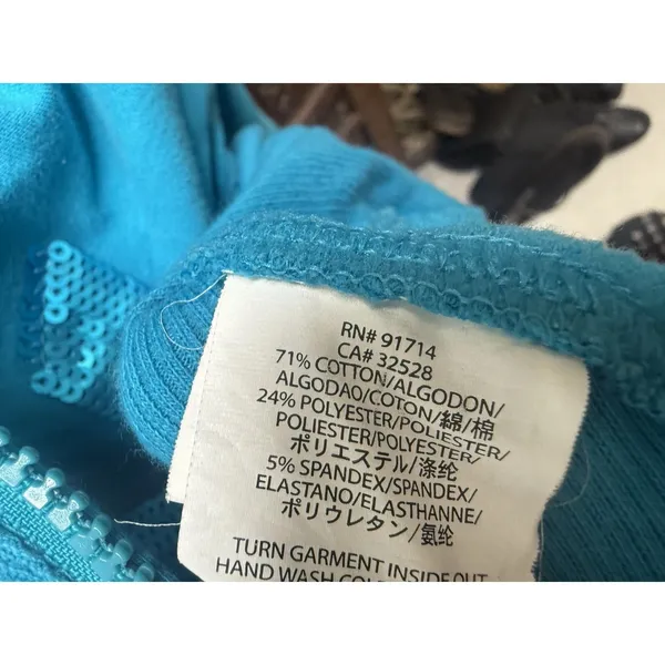 Armani Exchange‎ Pullover Sweatshirt Womens XL Turquoise Blue Good Sequin Logo - Image 6