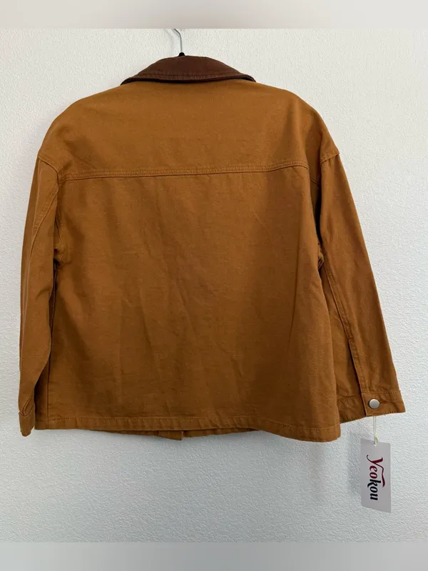 NWT Relaxed Oversized Brown Canvas Chore Jacket Small - Image 4