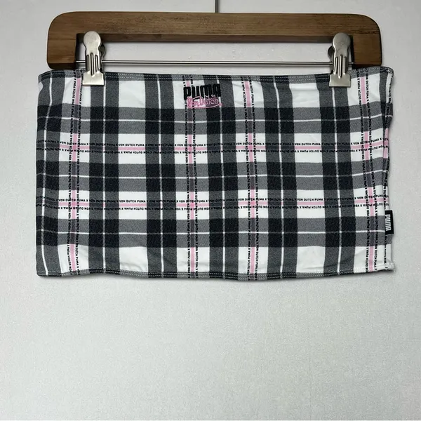Von Dutch x Puma Women’s Plaid Bandeau Tube Top Large Y2K Black Pink Streetwear - Image 2