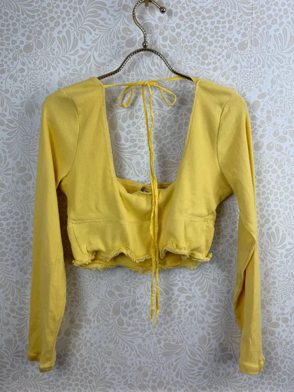 Free People Mellow Yellow Cropped Dancing Queen Bow Cutout Top - Size - Large - Image 6