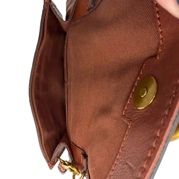 Frye Leather Cognac Brown Ring Mini Crossbody Purse Handbag - Image 3