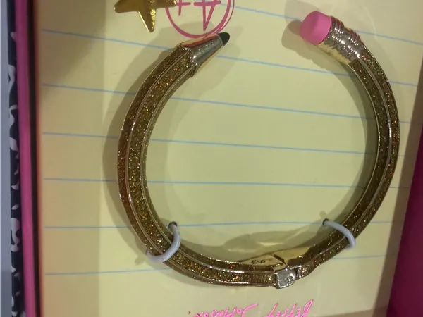 Betsey Johnson Gold Pencil Cuff Bracelet Pink Tip cute teacher gift new box - Image 3