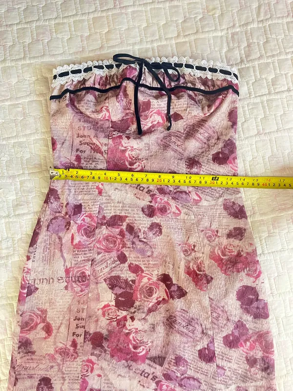 Cotton Candy LA pink flower newspaper strapless dress - Image 8