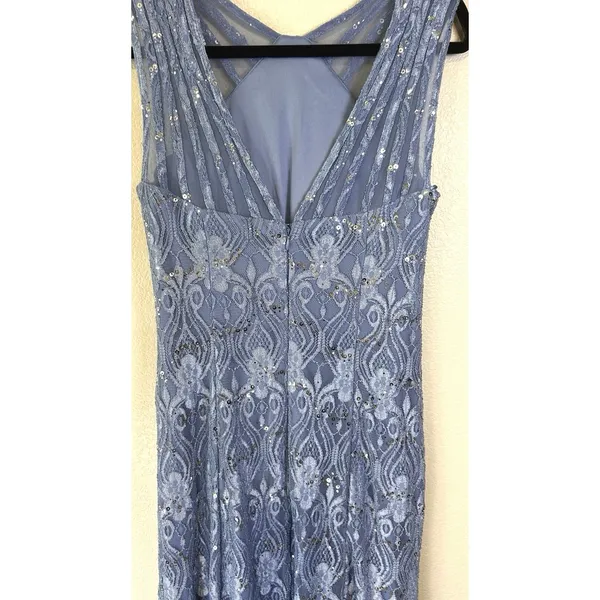 R&M Richards Dress Women's 10 Lace Sequin Maxi Formal Gown Homecoming Blue‎ - Image 7