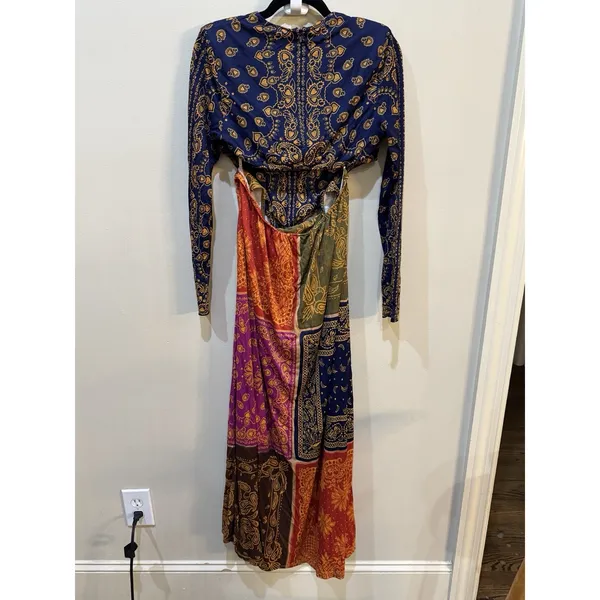 Farm Rio Bandana Dream Knotted Cutout Printed Jersey Maxi Dress Size Large - Image 5