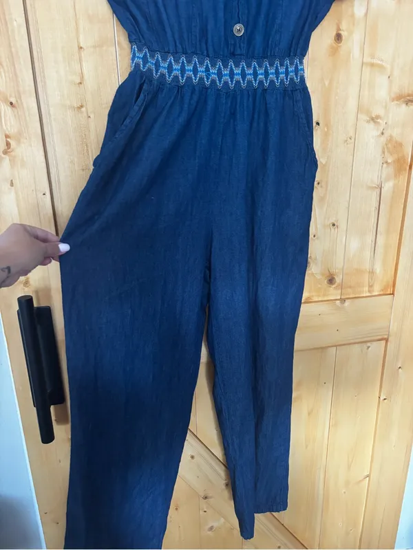 Indigo & Lace Denim Jumpsuit Smocked Waist Blue Size‎ L - Image 2