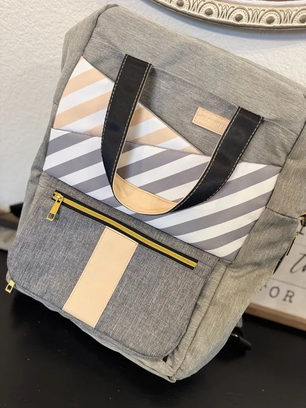 Slonser Large Diaper Bag Backpack with USB Charging Port Grey Striped Gray - Image 10