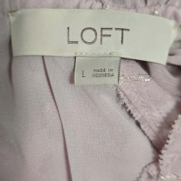LOFT Ruffle Sleeve Top Blouse Lightweight Metallic Ice Rose Size L Feminine - Image 7
