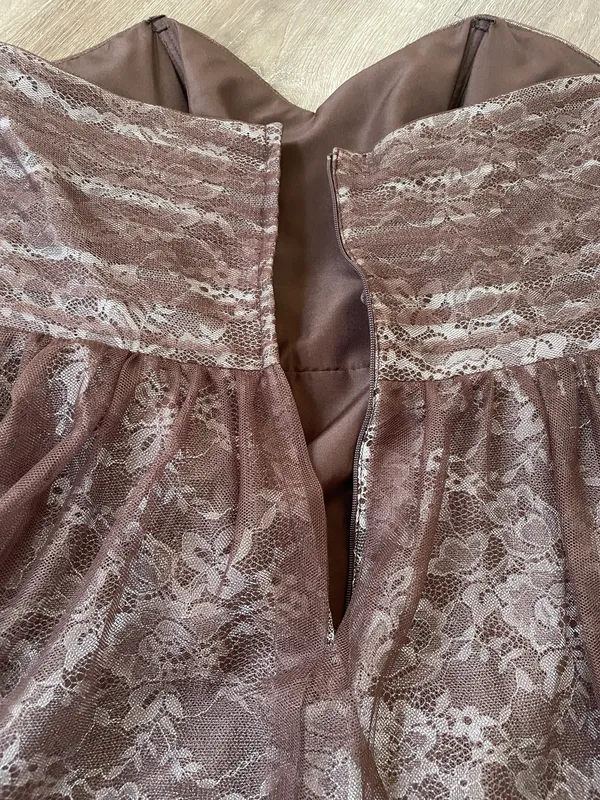 strapless formal dress brown lace women’s size 12 prom dance Y2K - Image 10