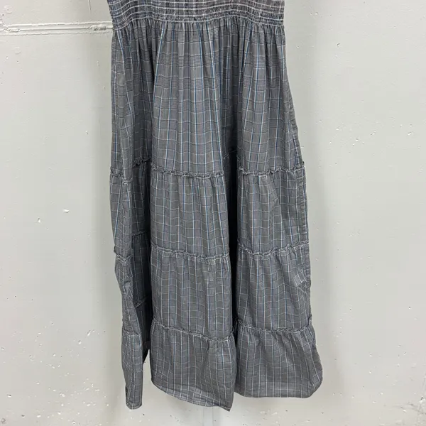 Hill House Ellie‎ Nap Dress XS Grey Blue Plaid Smocked Ruffle Midi Dress Picnic - Image 4