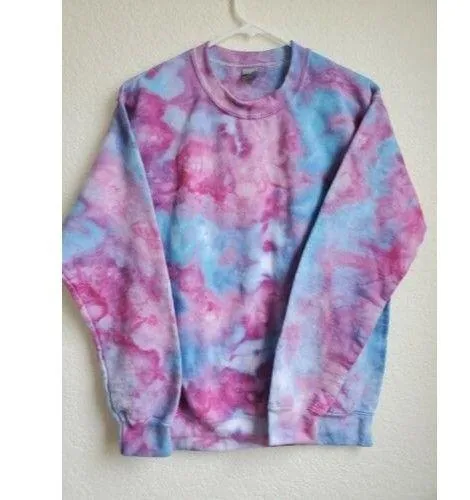Gildan Sweatshirt Womens Small Tie Dye Pink Cotton Blend Long Sleeve Pullover - Image 3