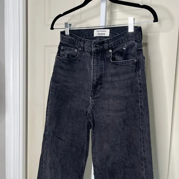 Reformation High Rise Wide Leg Jeans Washed Grey Black Size 24 A31 - Image 13