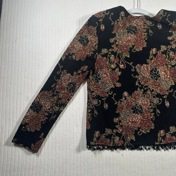 MSK Womens Whimsigoth Dark Romantic Cardigan Large Beaded Dark Floral Grunge - Image 2