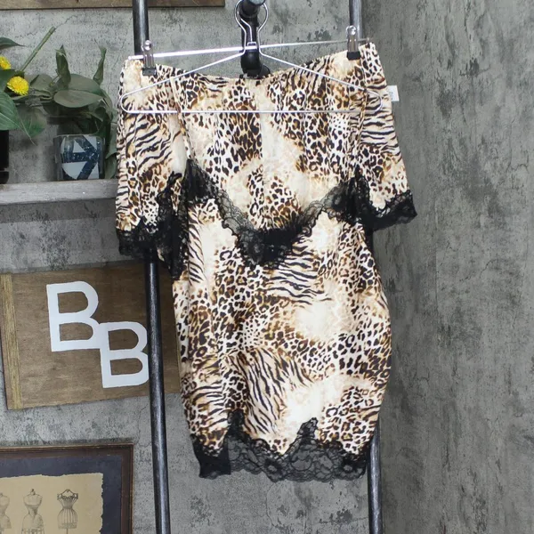 NWT INC International Concepts Shortie Pajama Set 2-Piece Mixed Animal Brown L - Image 2