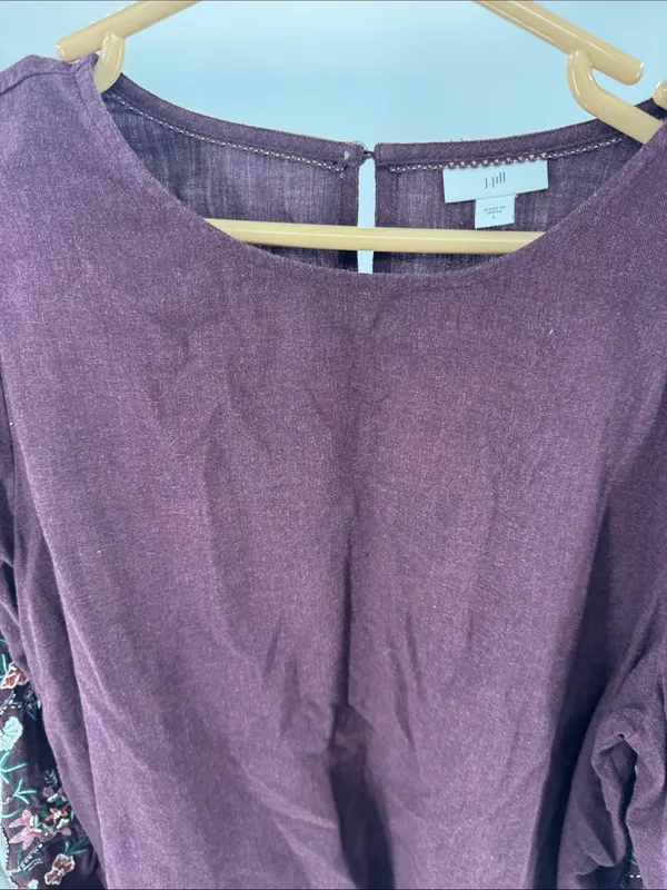 J. Jill Deep Plum maroon embroidered Long-Sleeve Round Neck top boho fall L - Image 3