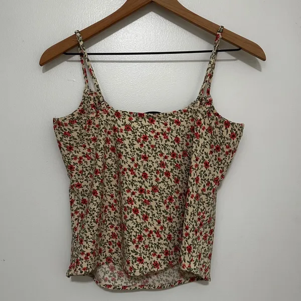 Abercrombie & Fitch | Women's Cream Red Green Floral Tie Front Cami Top, Size M - Image 2