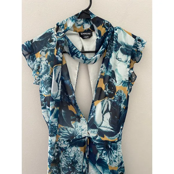 Bebe Floral Open-Back High-Low Midi Dress Blue Multi Women's Size XXS - Image 3