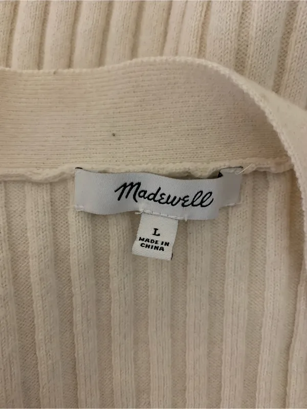 Madewell Brenville Cream Ribbed Cropped Cardigan L Button Front V Neck Minimalis - Image 4