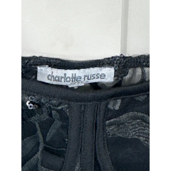 Charlotte Russe Black Floral Embroidered Mesh Corset Crop Top Sequin Bustier S - Image 5