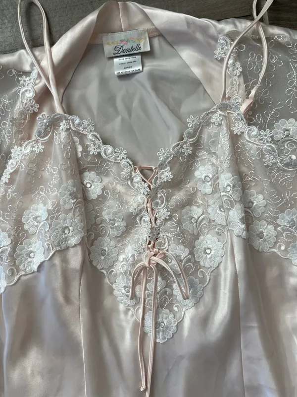 Vintage Dentelle Light Pink Robe & Slip Set Size L - Image 4