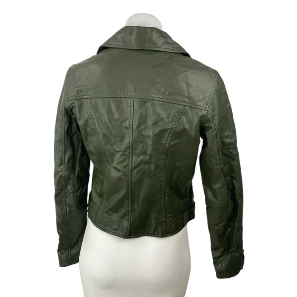 Slate & Willow Genuine Leather Notch Collar Long Sleeve Moto Biker Coat Jacket S - Image 4