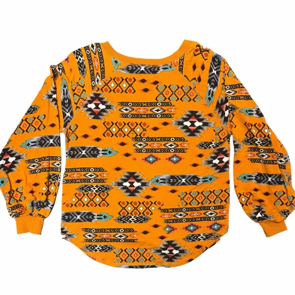 Wrangler Retro Boho Aztec Southwest Balloon Sleeve Top • Ochre Mustard Small - Image 5