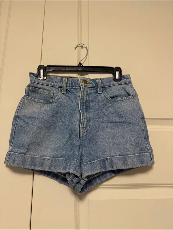 American Apparel Light Wash Denim High-Rise Roll Cuff Shorts - Image 2
