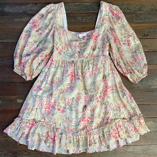 Meet Me In Santorini Floral Puff Sleeve Babydoll Cottagecore Mini Dress - XS 💚🎀 - Image 11