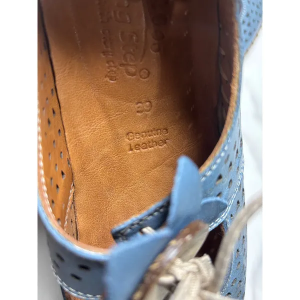 Spring Step Frieda Blue Leather Perforated Flower Loafers Flats Size 39 - Image 4