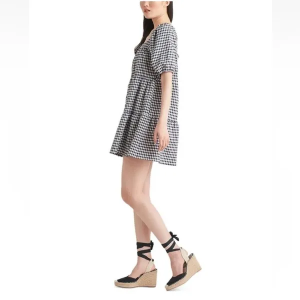 Black Tape_ Womens‎ Gingham Short Sleeve Mini Dress Button Up US M Regular - Image 3