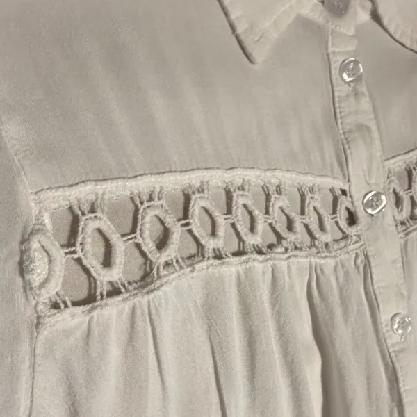 Boho White Tiered Button‎ Down Tunic Crochet Lace Bell Sleeve Top - Image 15
